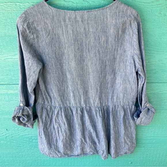 SIGRID OLSEN LINEN PEPLUM PINSTRIPE BUTTON DOWN TOP SIZE SMALL EUC - Picture 8 of 8